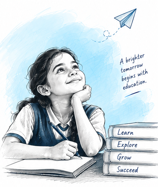 A girl dreaming over her schoolbooks