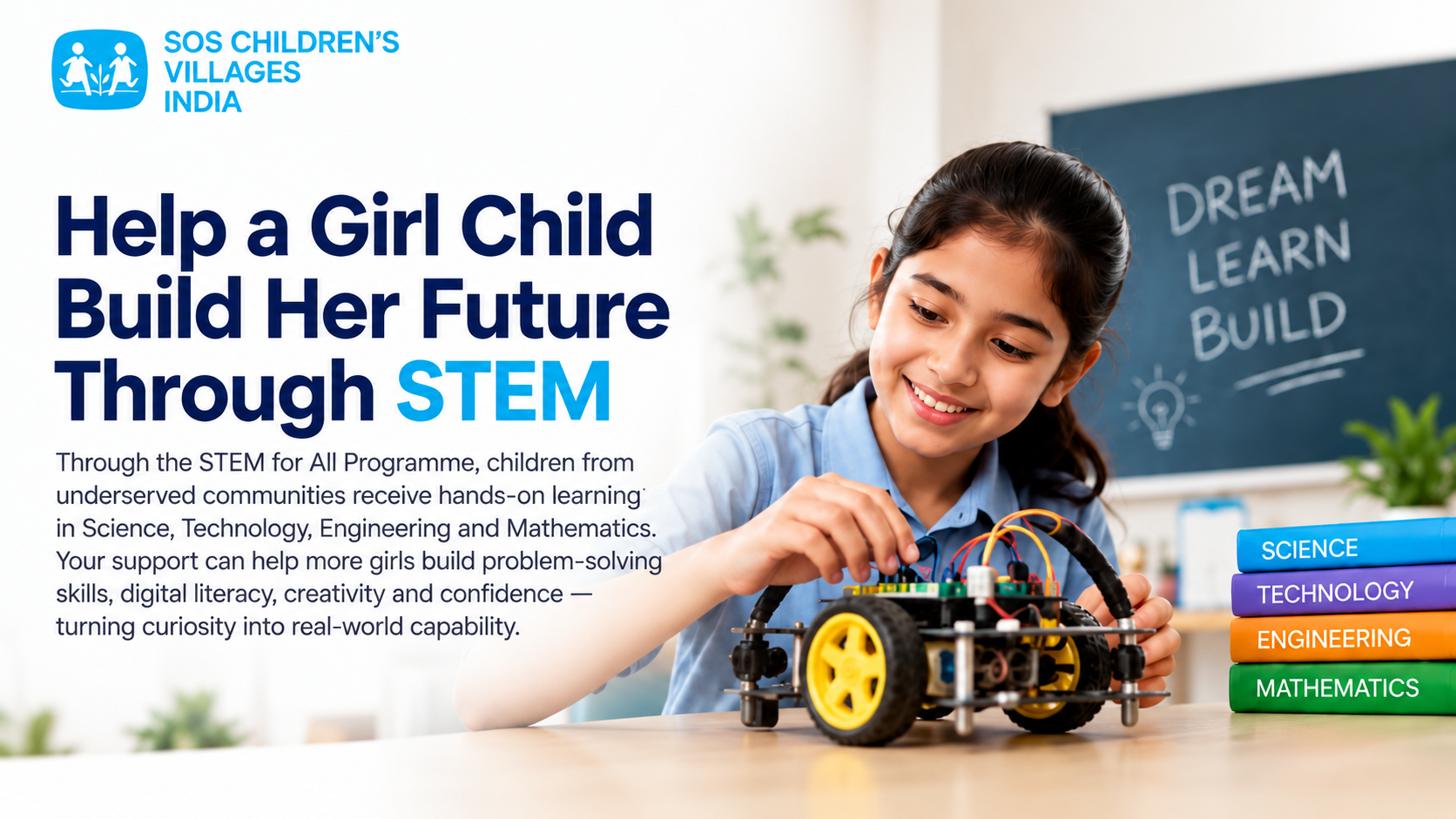 Help a Girl Child Build Her Future Through STEM - a girl working on a robotics kit